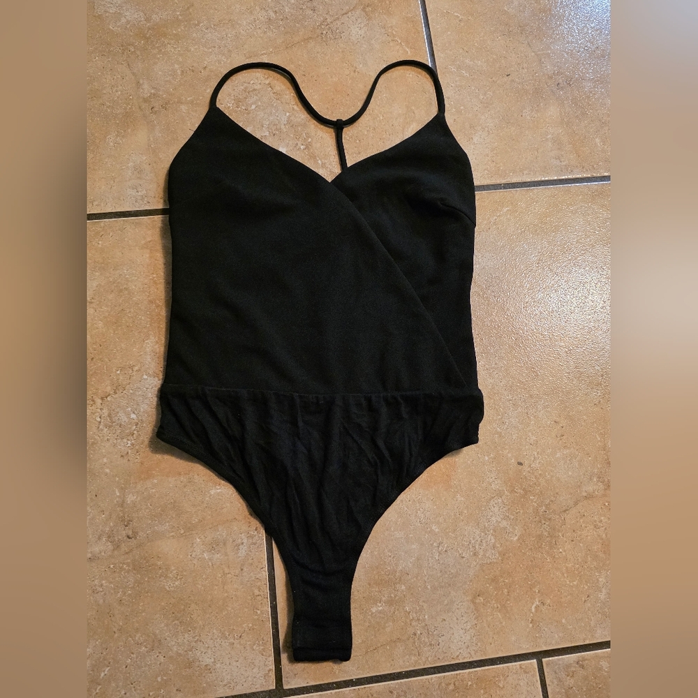 Lulu's Black Wrap-Front Spaghetti Strap Bodysuit … - image 3